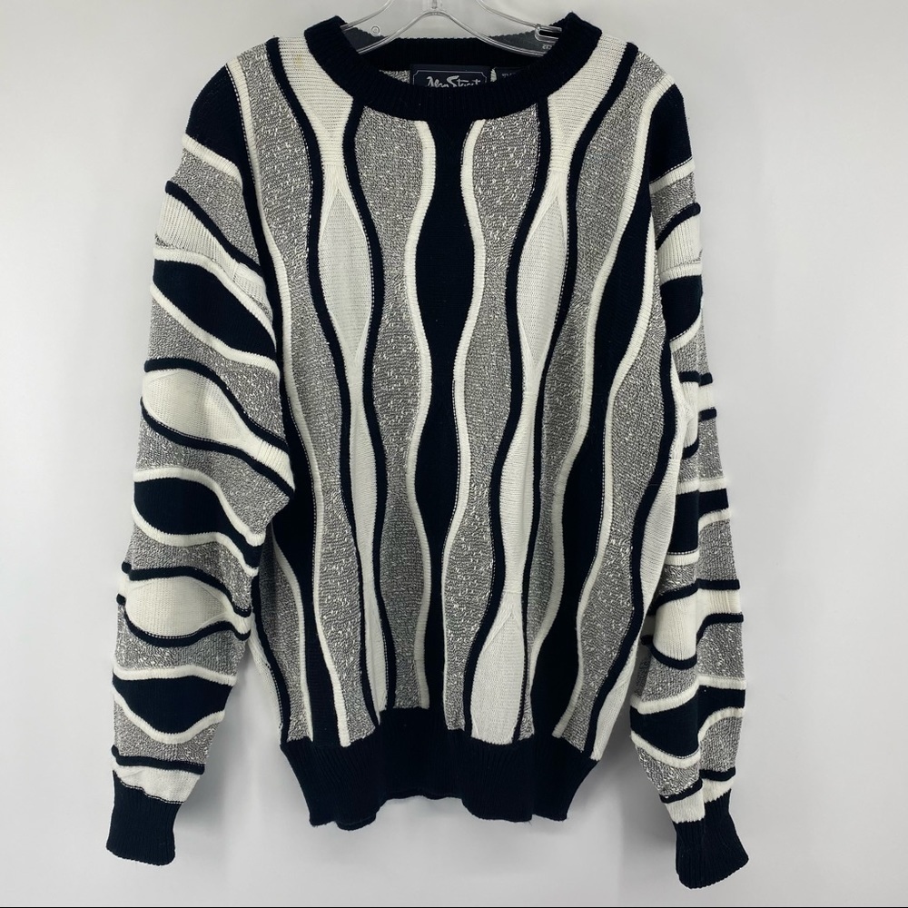 Vintage‎ Alan Stuart Sz Large Black Beige Grey Sweater